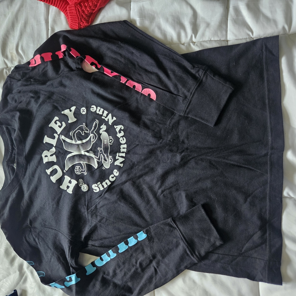 Hurley Black Long Sleeve Shirt with Pink and Blue Accents